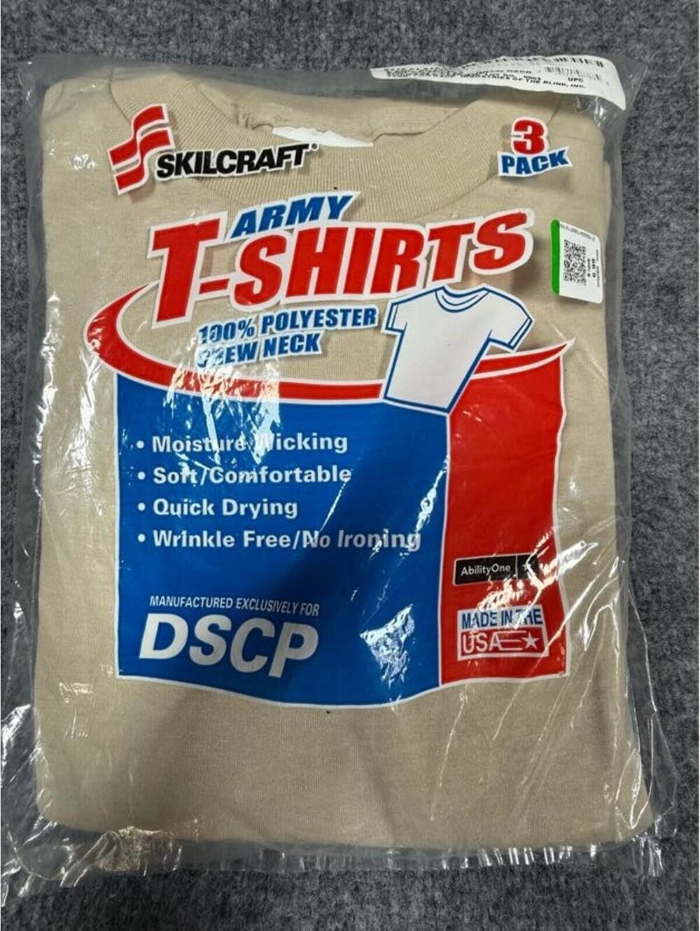 Skilcraft Army T-Shirts 3 Pack Crew Neck 100% Polyester DSCP
